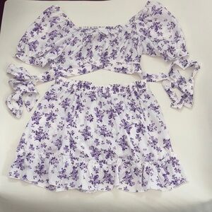 SHEIN Purple Floral Print Two Piece Skirt Set